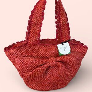 KATE SPADE X TARGET - NWT - RED RAFFIA BOW FRONT LARGE TOTE